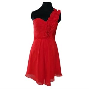 NWT Q Collection One Shoulder Red‎ Chiffon Prom Dress Women's Jr Large